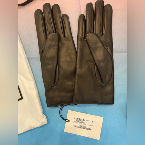 NWT NIB GUCCI New Patch leather Crystal Bow black gloves sz 8 giftable - Picture 3 of 6